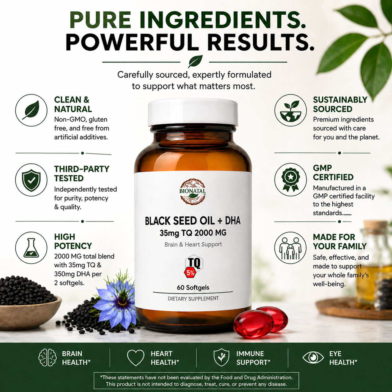 Black Seed Oil DHA Softgels 2000mg Nigella Sativa Omega-3