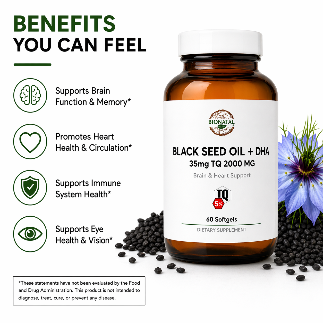 Black Seed Oil DHA Softgels 2000mg Nigella Sativa Omega-3