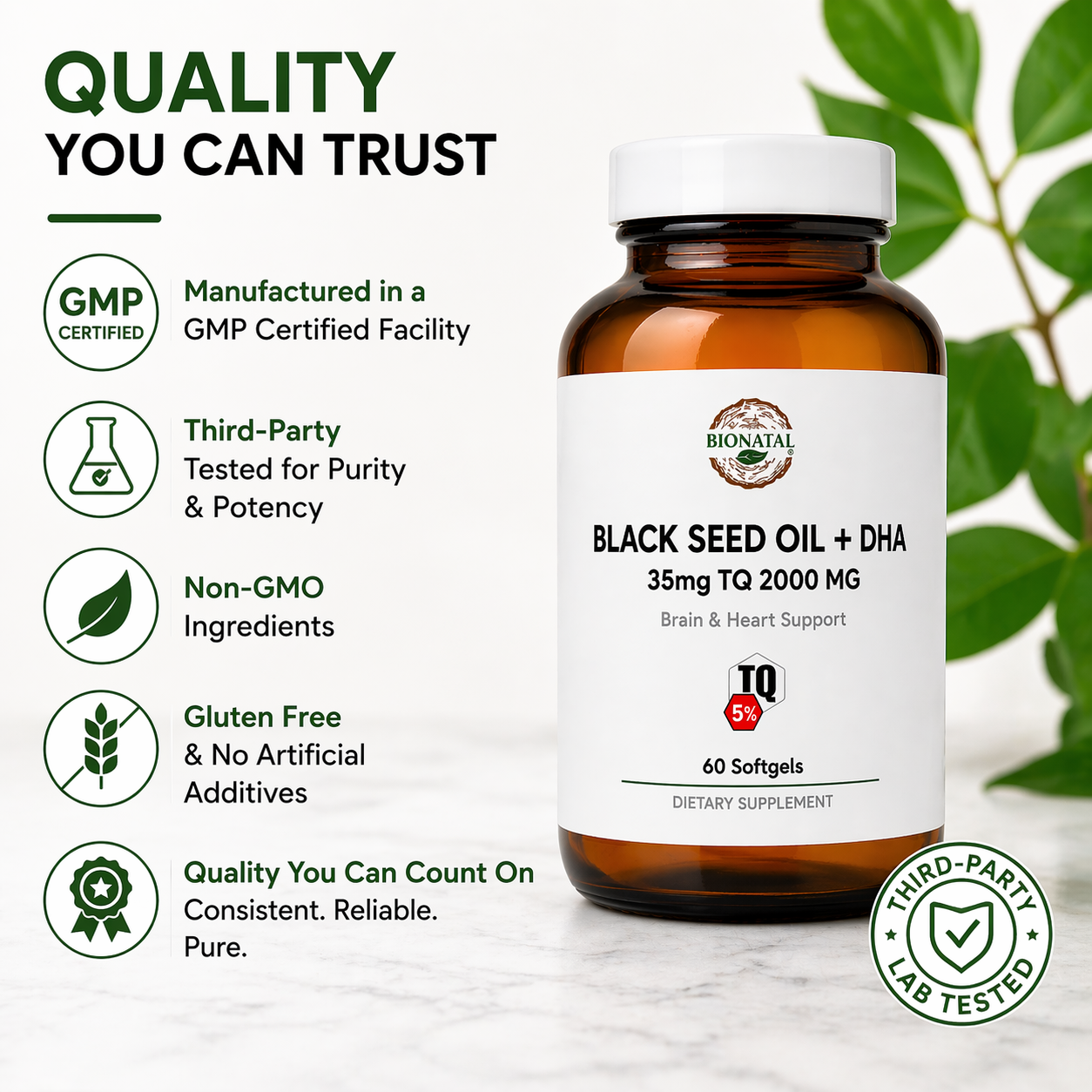 Black Seed Oil DHA Softgels 2000mg Nigella Sativa Omega-3