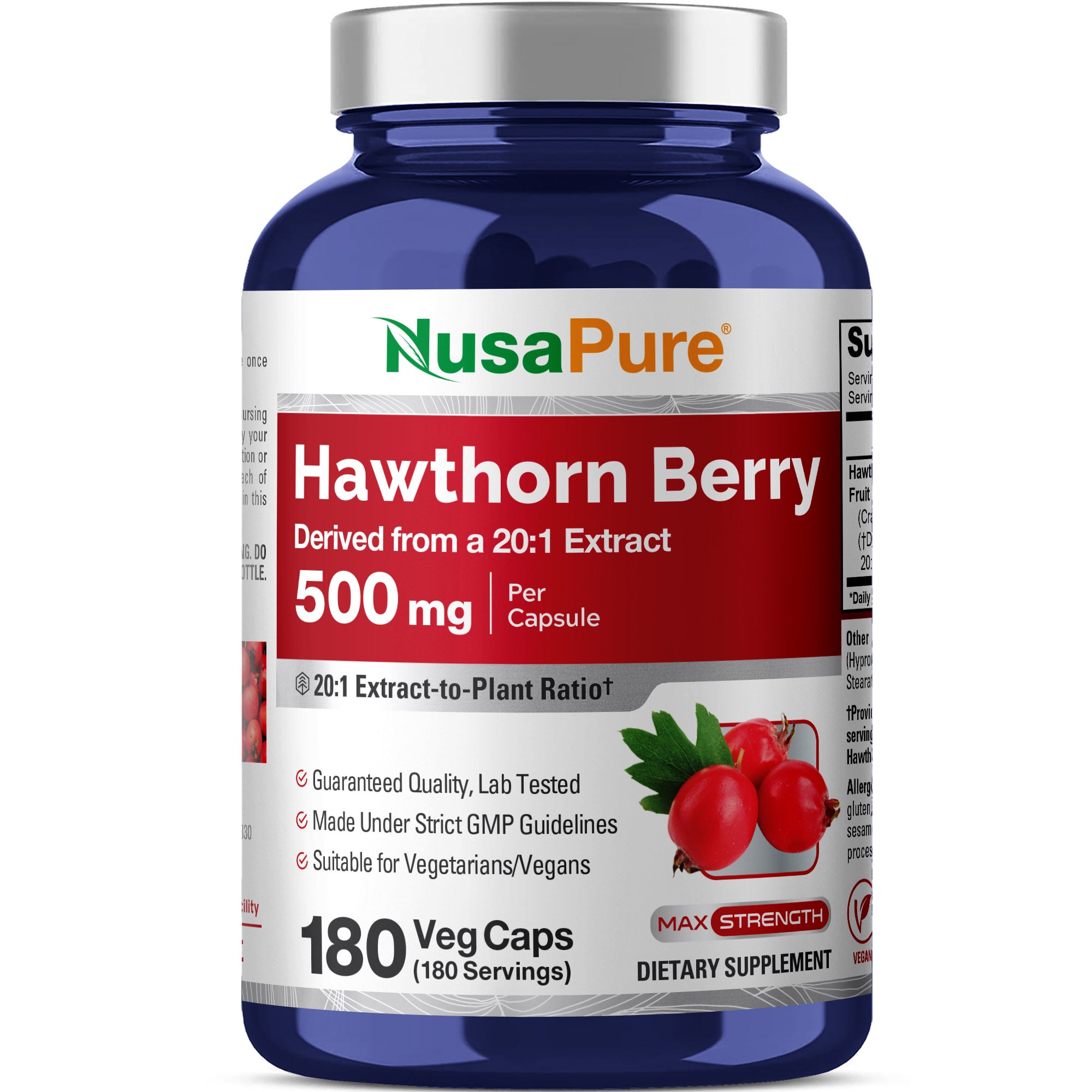 NusaPure Hawthorn Berry Extract 500mg 180 Veg Capsules