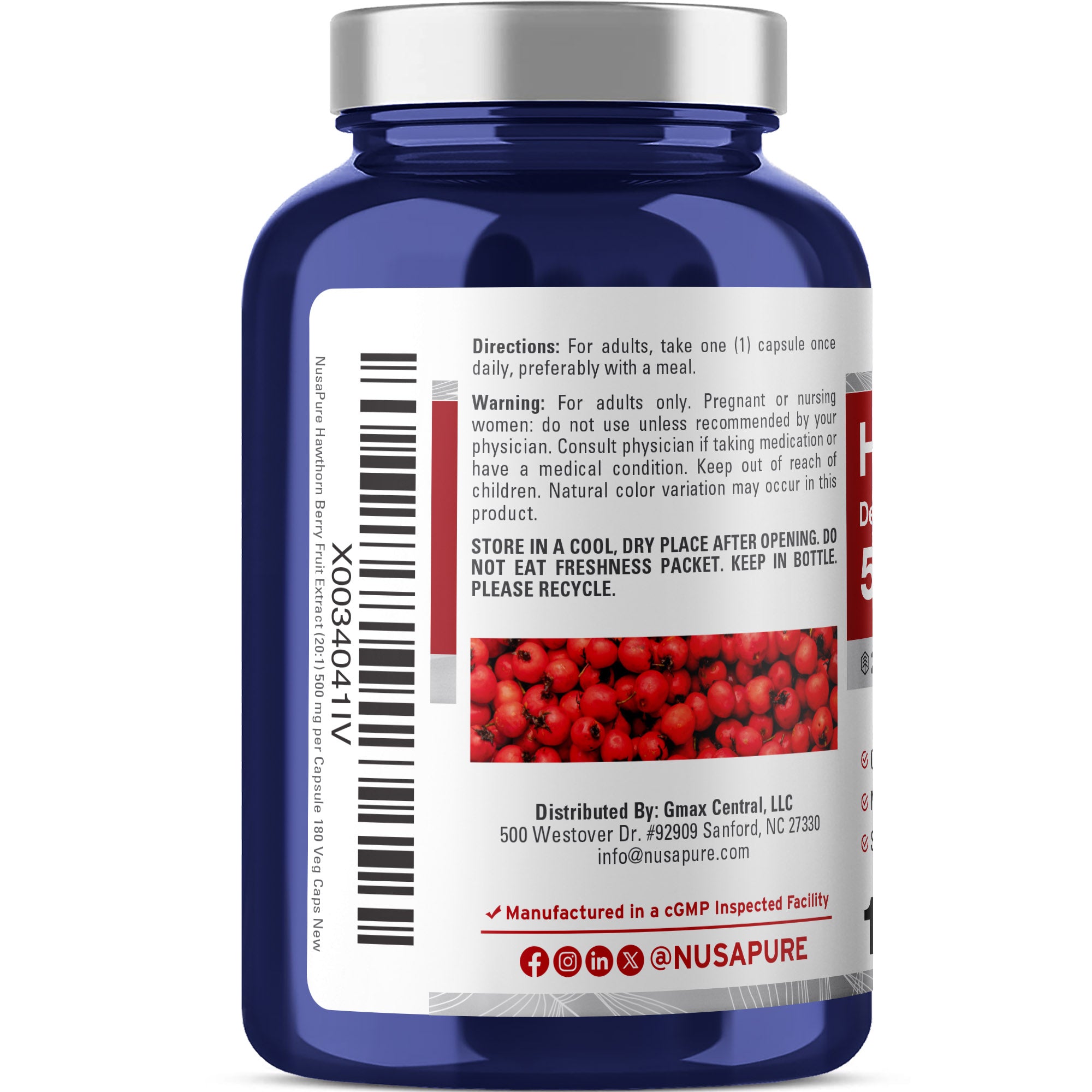 NusaPure Hawthorn Berry Extract 500mg 180 Veg Capsules