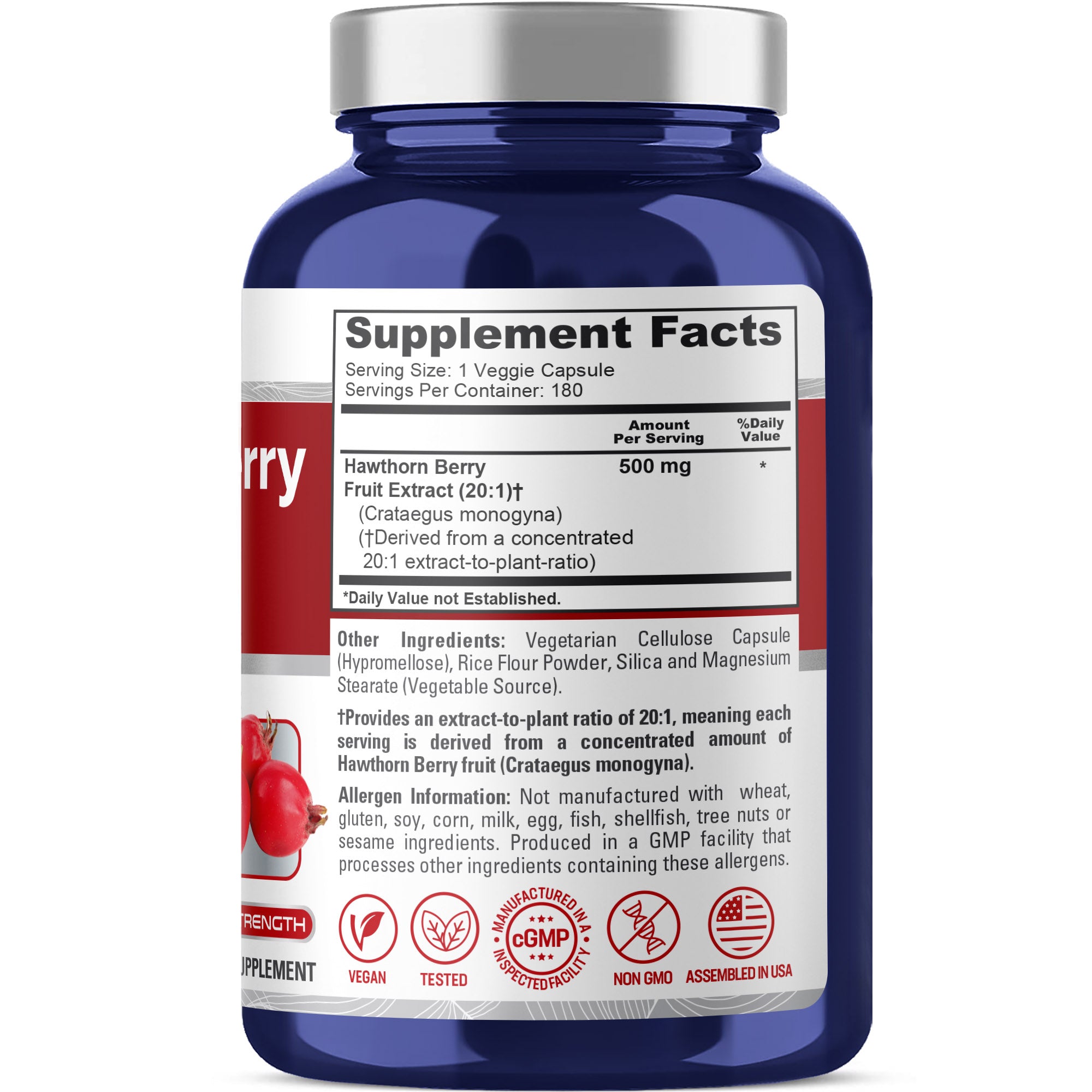 NusaPure Hawthorn Berry Extract 500mg 180 Veg Capsules