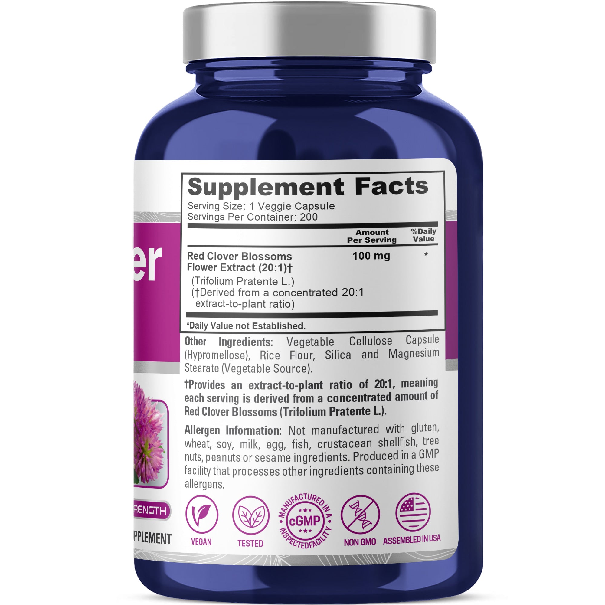NusaPure Red Clover Blossoms Extract 100mg 200 Veg Capsules