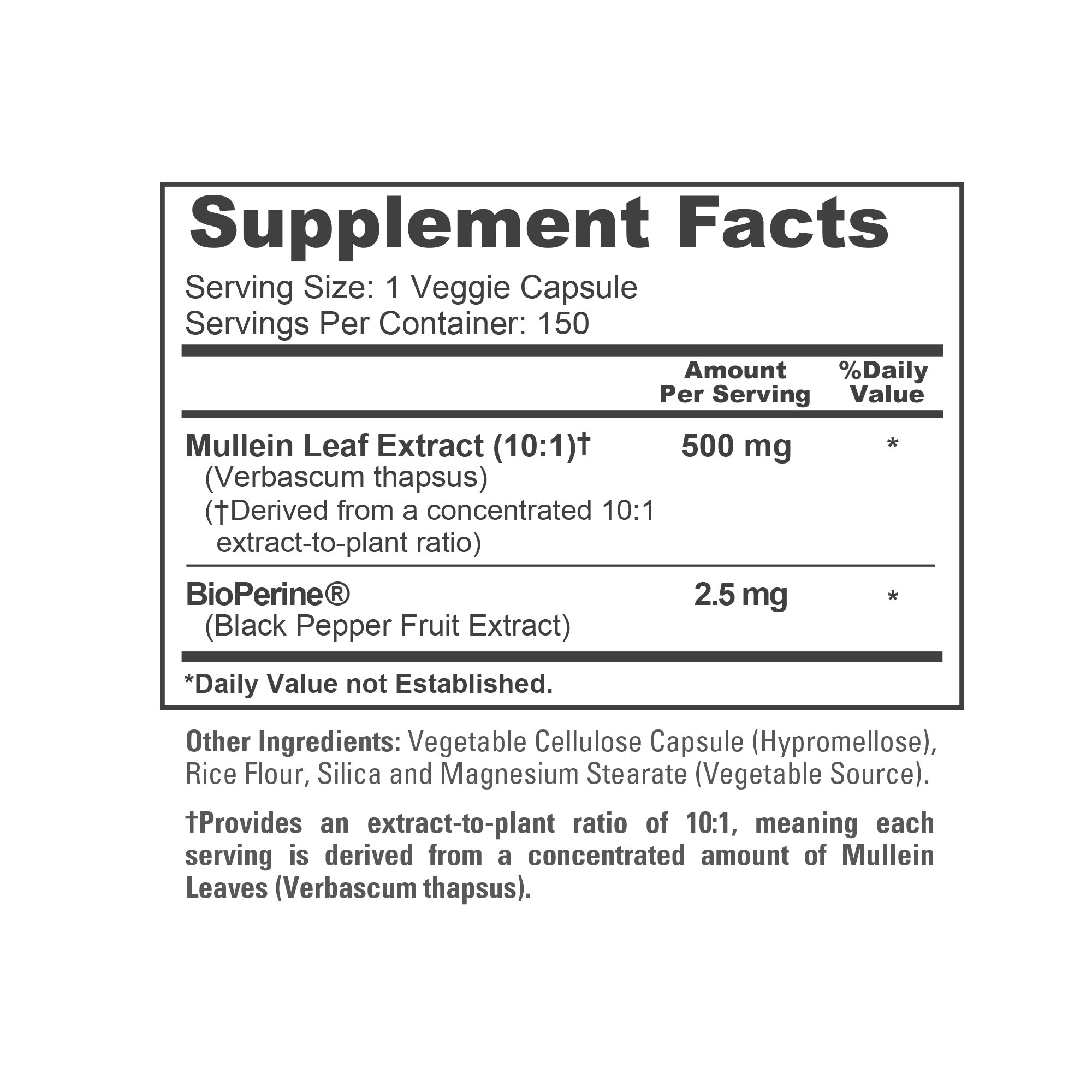 NusaPure Mullein Leaf Extract 500mg 150 Vegan Capsules