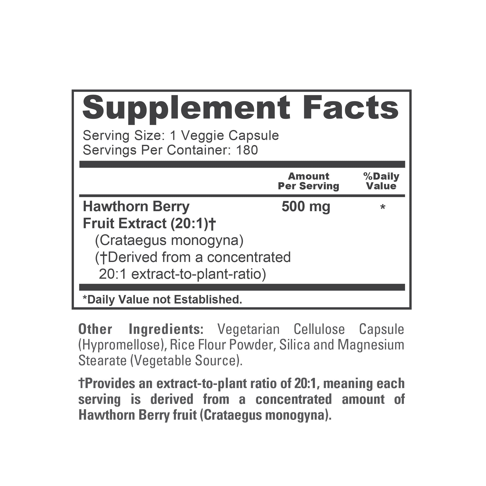 NusaPure Hawthorn Berry Extract 500mg 180 Veg Capsules