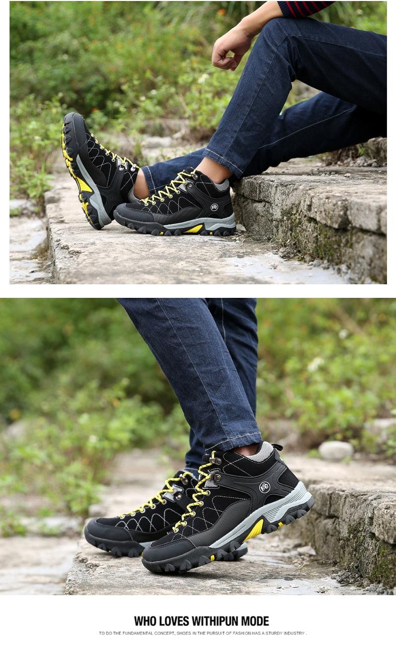 Men's Black Fur-Lined Winter Ankle Boots Warm Outdoor Shoes