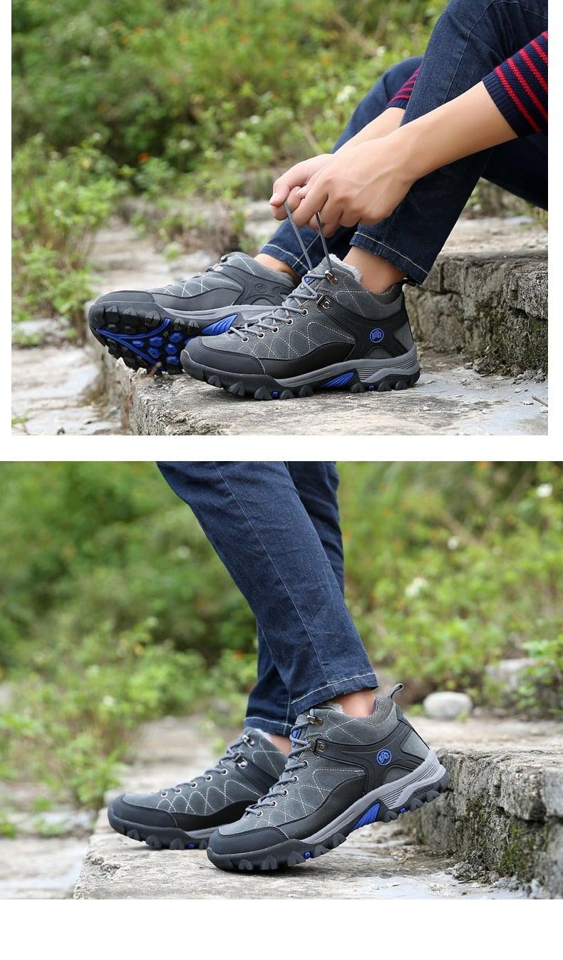 Men's Black Fur-Lined Winter Ankle Boots Warm Outdoor Shoes