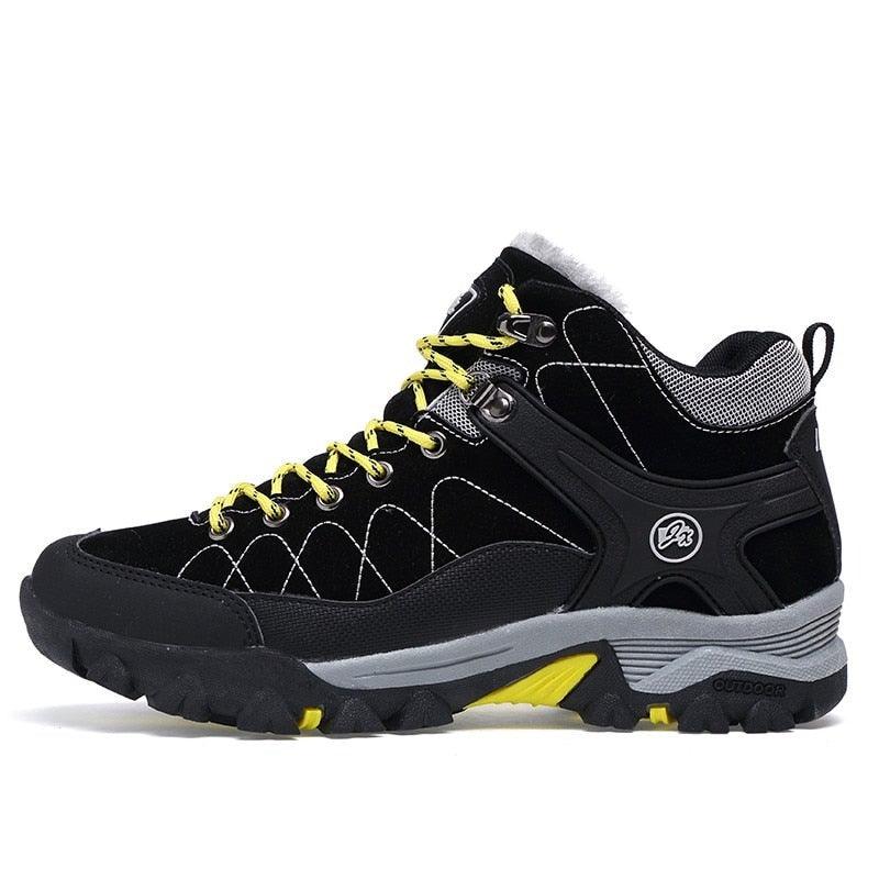 Men's Black Fur-Lined Winter Ankle Boots Warm Outdoor Shoes