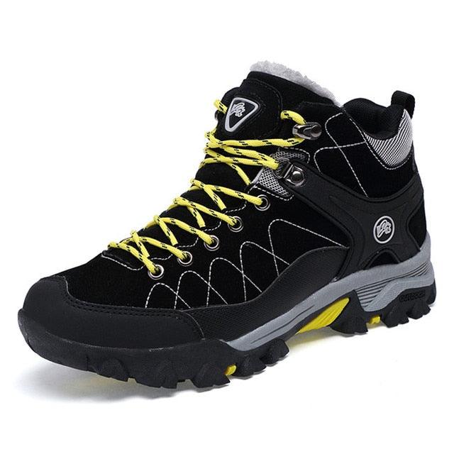 Men's Black Fur-Lined Winter Ankle Boots Warm Outdoor Shoes