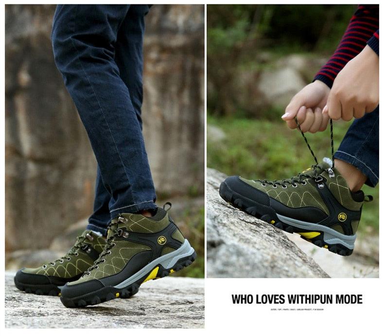 Men's Black Fur-Lined Winter Ankle Boots Warm Outdoor Shoes