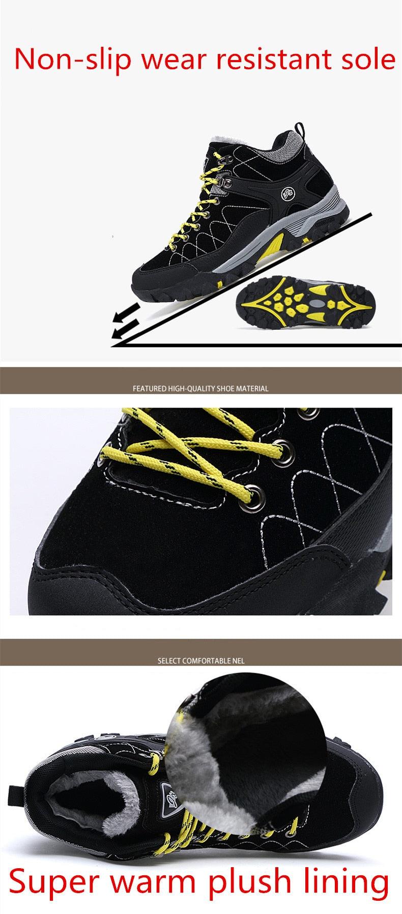 Men's Black Fur-Lined Winter Ankle Boots Warm Outdoor Shoes