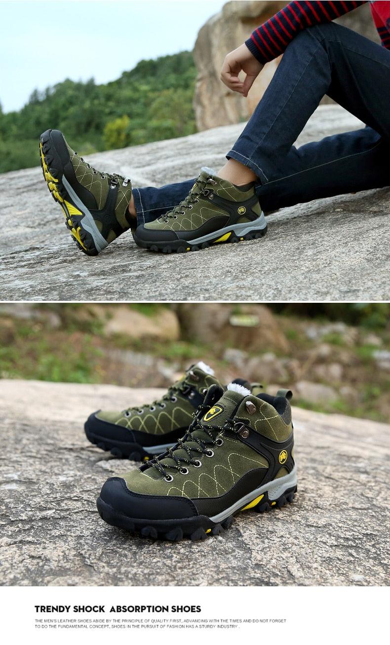 Men's Black Fur-Lined Winter Ankle Boots Warm Outdoor Shoes