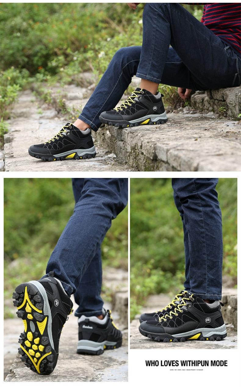 Men's Black Fur-Lined Winter Ankle Boots Warm Outdoor Shoes