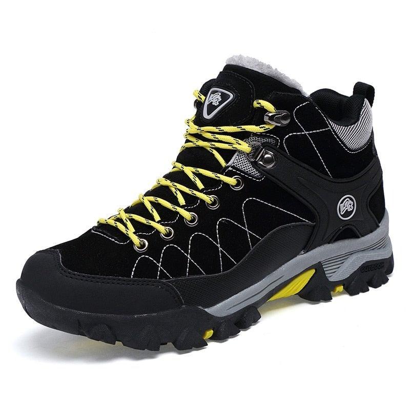 Men's Black Fur-Lined Winter Ankle Boots Warm Outdoor Shoes