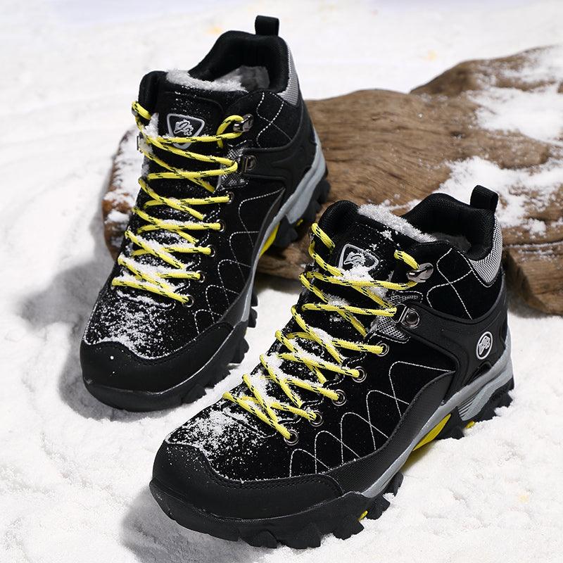 Men's Black Fur-Lined Winter Ankle Boots Warm Outdoor Shoes