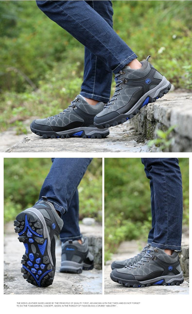 Men's Black Fur-Lined Winter Ankle Boots Warm Outdoor Shoes
